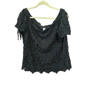 Black Lace Off Shoulder Tie Sleeve‎ Top Women's Plus Size XL/15-17